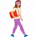 student, girl, listening, audiobook, earphones, walk 