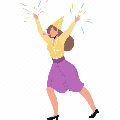 Woman, celebrating, birthday, confetti, happy illustration - Download on Iconfinder