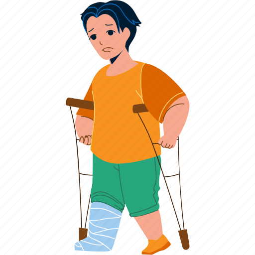 Boy, kid, broken, leg, walking, crutches illustration - Download on Iconfinder