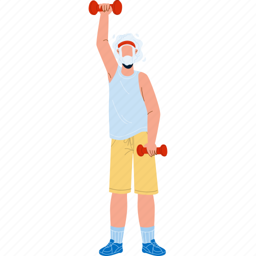 Elderly, man, training, dumbbells, gym, sport, active illustration - Download on Iconfinder