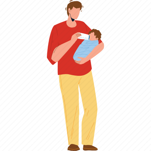 Man, father, feeding, newborn, baby illustration - Download on Iconfinder