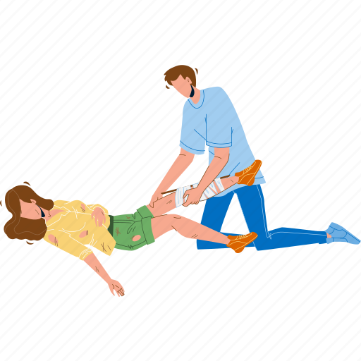 Man, first, medical, aid, woman, leg illustration - Download on Iconfinder
