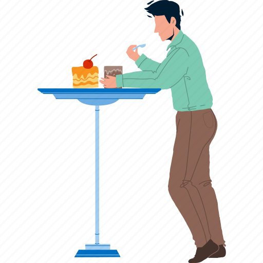 Man, enjoying, pie, dessert, cafeteria, food, eat illustration - Download on Iconfinder