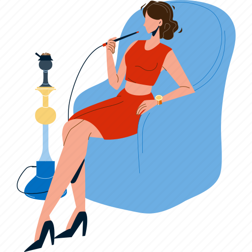 Woman, smoking, hookah, bar, enjoy, relax illustration - Download on Iconfinder