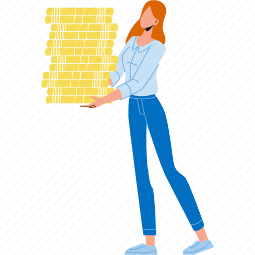 Woman, earning, coins, wealth, money, finance illustration - Download on Iconfinder