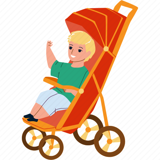 Baby, riding, stroller, outdoor, child, transport illustration - Download on Iconfinder
