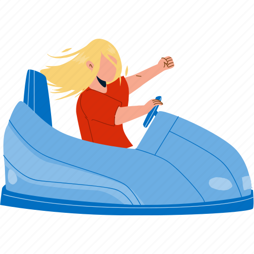 Girl, driving, car, amusement, park illustration - Download on Iconfinder