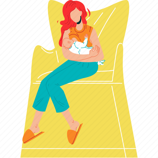 Woman, feeding, newborn, baby, child, motherhood illustration - Download on Iconfinder
