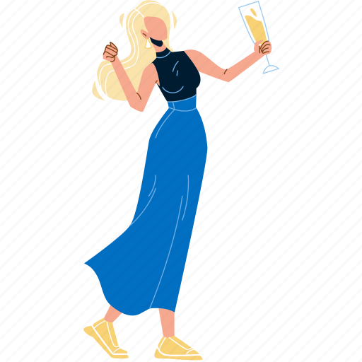 Woman, drinking, champagne, party, drink, alcoholic illustration - Download on Iconfinder