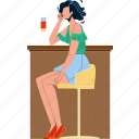 woman, drinking, cocktail, drink, bar, counter 