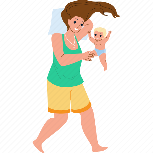 Mother, newborn, child, laying, bed, woman, baby illustration - Download on Iconfinder