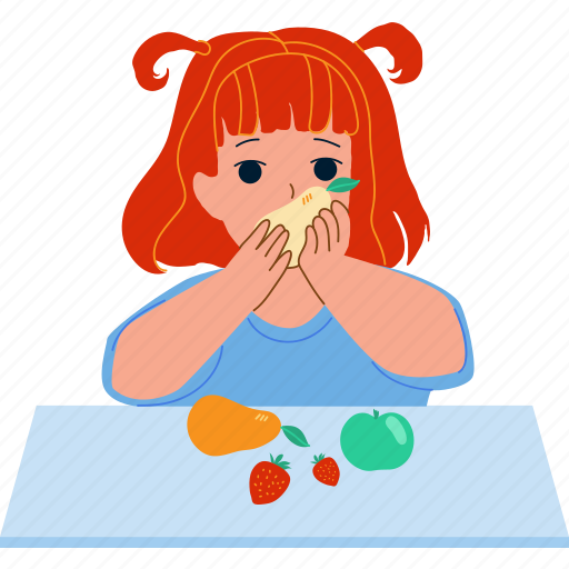 Girl, child, eating, natural, vitamin, fruits, apple illustration - Download on Iconfinder