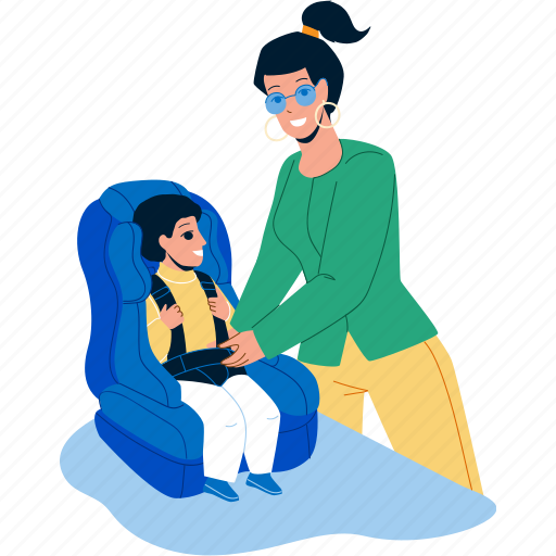 Mother, putting, child, carseat, woman, kid, baby illustration - Download on Iconfinder