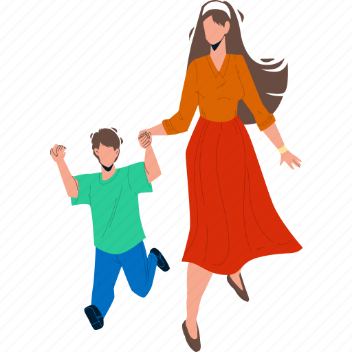 Mother, boy, child, walking, park illustration - Download on Iconfinder