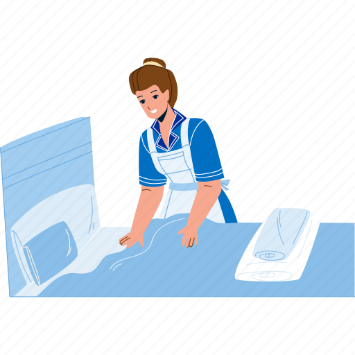 Housemaid, woman, making, bed, housework illustration - Download on Iconfinder