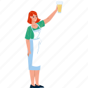 waitress, girl, carrying, beer, glass, bar
