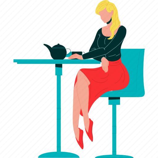 Businesswoman, drinking, tea, cafe, woman, enjoy illustration - Download on Iconfinder
