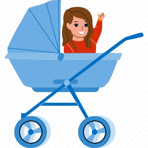 Toddler, girl, resting, stroller, ride, transportation illustration - Download on Iconfinder