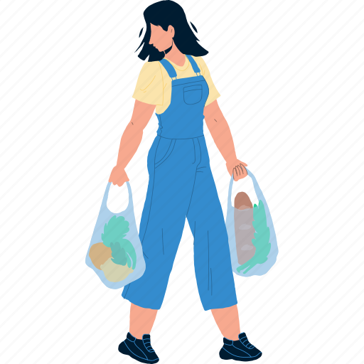 Woman, carrying, food, products, bags illustration - Download on Iconfinder
