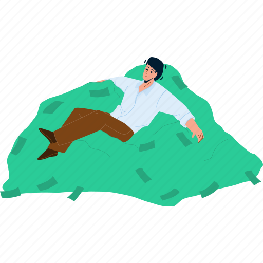 Businessman, resting, money, heap, fund, wealth, rich illustration - Download on Iconfinder