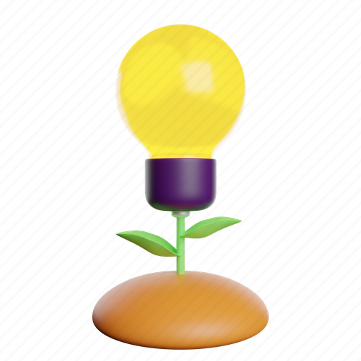 Idea, lamp, plant 3D illustration - Download on Iconfinder