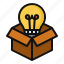 idea, cardboard, bulb, creative, box, lamp, package 