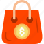 dollar, bag, buy, cart, shop, shopping 