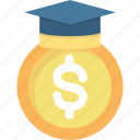 education, loan, dollar, educatoin, investment, graduation, hat