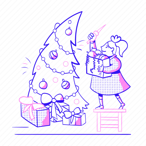 Student, decorating, christmas, tree, xmas, education, school illustration - Download on Iconfinder