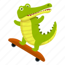 crocodile, skateboard, alligator