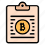 clipboard, bitcoin, document, paper, file, cryptocurrency, crypto, currency 