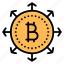 distribution, bitcoin, direction, arrow, currency, cryptocurrency, distributed, crypto 