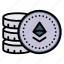 ethereum, pile, coin, crypto, currency, cryptocurrency 