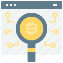 bitcoin, broeser, coin, cryptocurrency, currency, digital, glass, magnifying, search, web