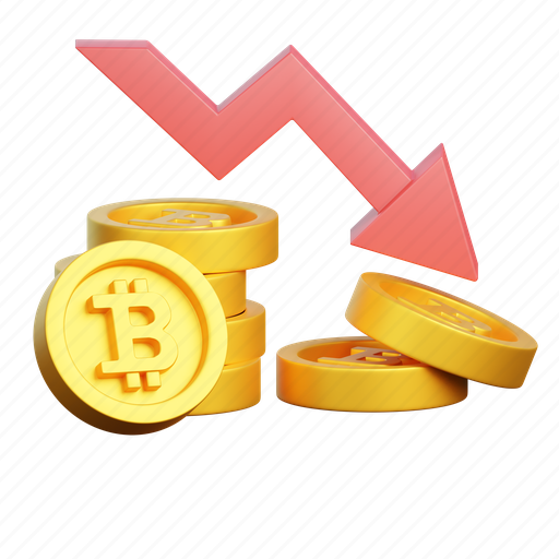 Bitcoin, down, cryptocurrency, blockchain, finance, currency, crypto 3D illustration - Download on Iconfinder