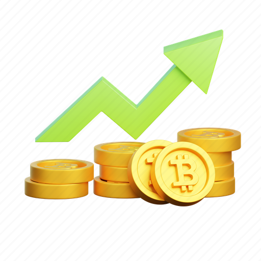 Bitcoin, up, cryptocurrency, blockchain, finance, currency, coin 3D illustration - Download on Iconfinder