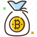 bitcoin, coin bag, cryptocurrency, money bag, sac