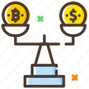 balance scale, bitcoin, conversion, cryptocurrency, digital currency