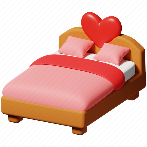 Bed love, bed, bedroom, furniture, honeymoon, valentine’s day, marriage 3D illustration - Download on Iconfinder