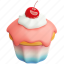 cupcake, cherry, cream, cake, sweet, bakery, dessert, pink 