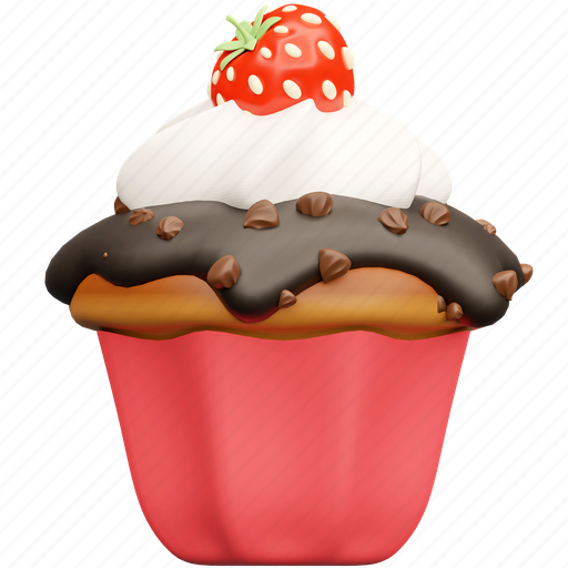 Chocolate, chip, cupcake, strawberry, cheesecake, cake, bakery 3D illustration - Download on Iconfinder
