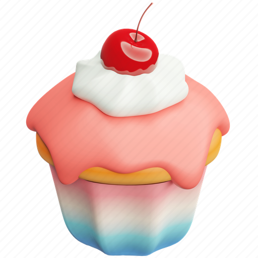 Cupcake, cherry, cream, cake, sweet, bakery, dessert 3D illustration - Download on Iconfinder