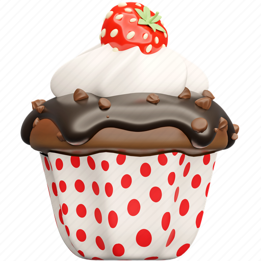 Cupcake, chocolate, chip, front, strawberry, cheesecake, cake 3D illustration - Download on Iconfinder