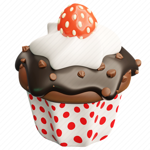 Cupcake, chocolate, chip, strawberry, cheesecake, cake, bakery 3D illustration - Download on Iconfinder