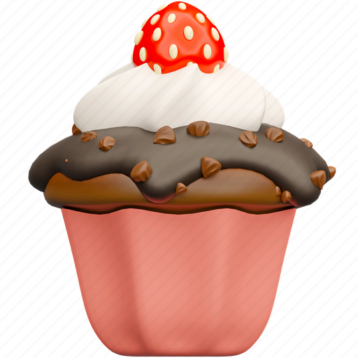 Cupcake, strawberry, chocolate, chip, cheesecake, cake, bakery 3D illustration - Download on Iconfinder