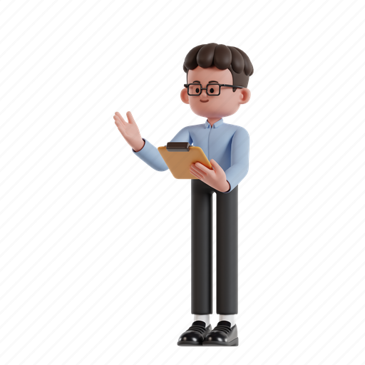 Presenting, 3d character, 3d illustration, 3d render, 3d businessman, glasses, curly hair 3D illustration - Download on Iconfinder