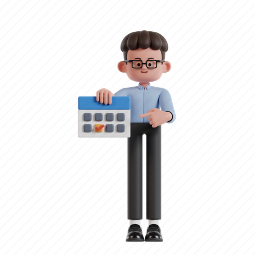 Schedule, 3d character, 3d illustration, 3d render, 3d businessman, glasses, curly hair 3D illustration - Download on Iconfinder