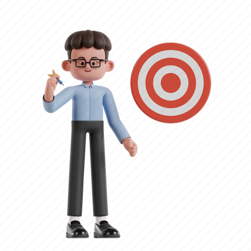 Target, 3d character, 3d illustration, 3d render, 3d businessman, glasses, curly hair 3D illustration - Download on Iconfinder