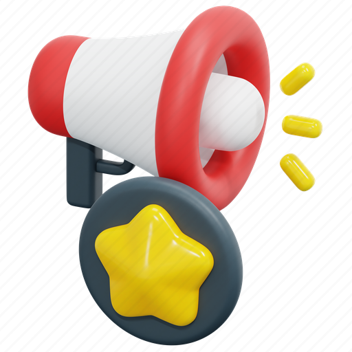 Brand, awareness, customer, loyalty, star, megaphone, 3d icon - Download on Iconfinder