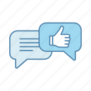 chat, chatting, feedback, good job, speech bubble, thumbs up, well done